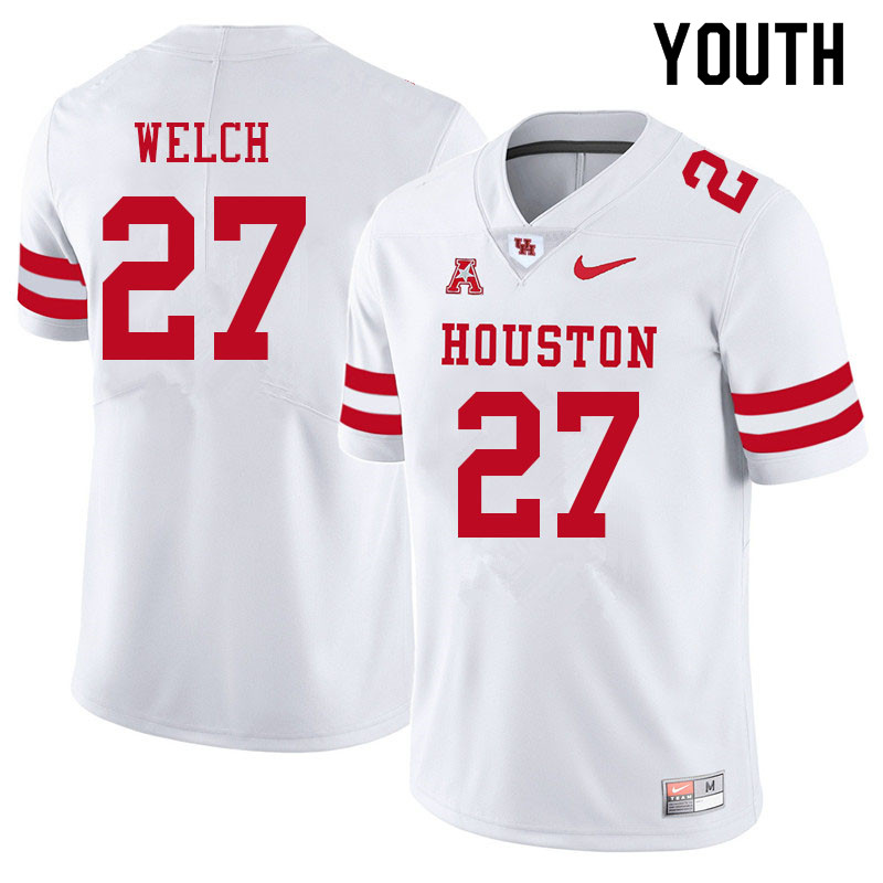 Youth #27 Mike Welch Houston Cougars College Football Jerseys Sale-White - Click Image to Close
